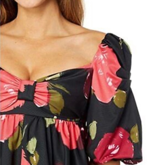 Kate Spade NWT New York Just Rosy Beau Dress Short Babydoll Black Floral Size 6 - Picture 2 of 15